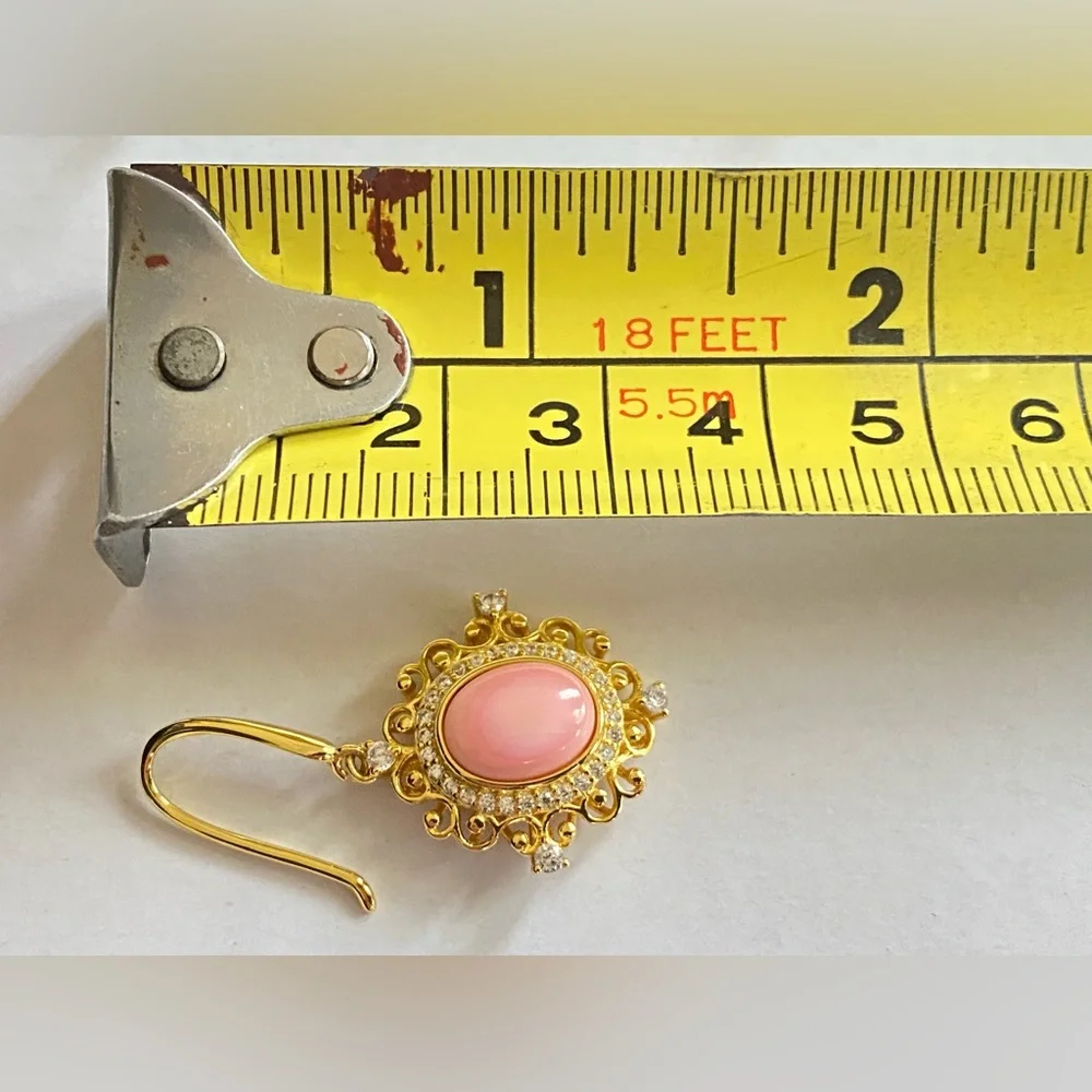 Coral Crystal golden lace oval dangling Earrings by QiULi Signed nWOT - Picture 6 of 7